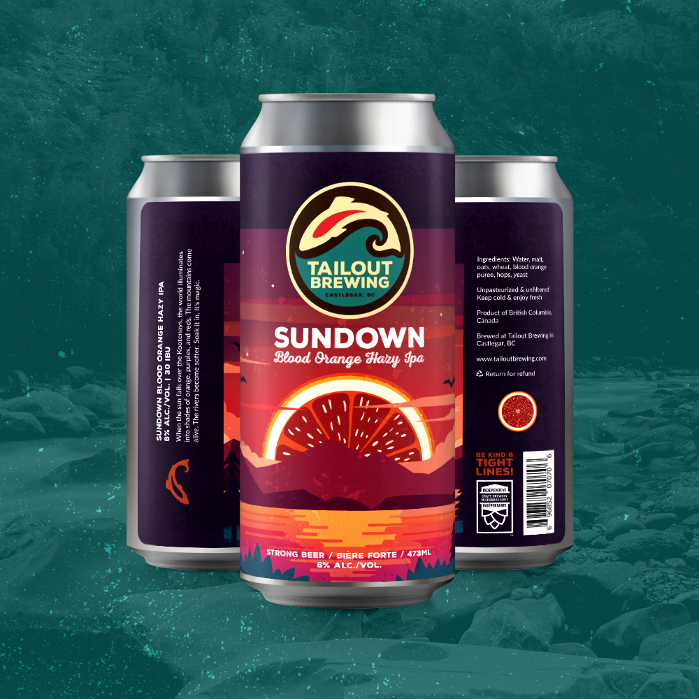 Tailout Brewing Sundown Blood Orange Hazy IPA Label Design